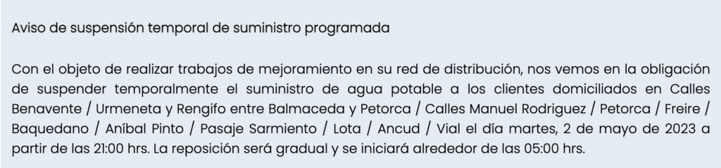 corte de Agua para Puerto Montt