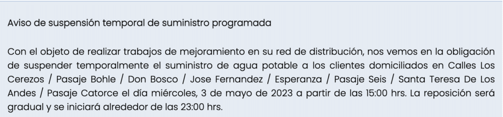 corte de Agua para Puerto Montt