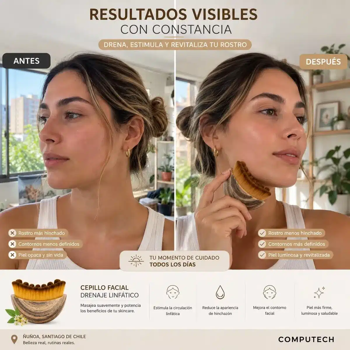 Detalle de cerdas ultrasuaves del cepillo facial linfático