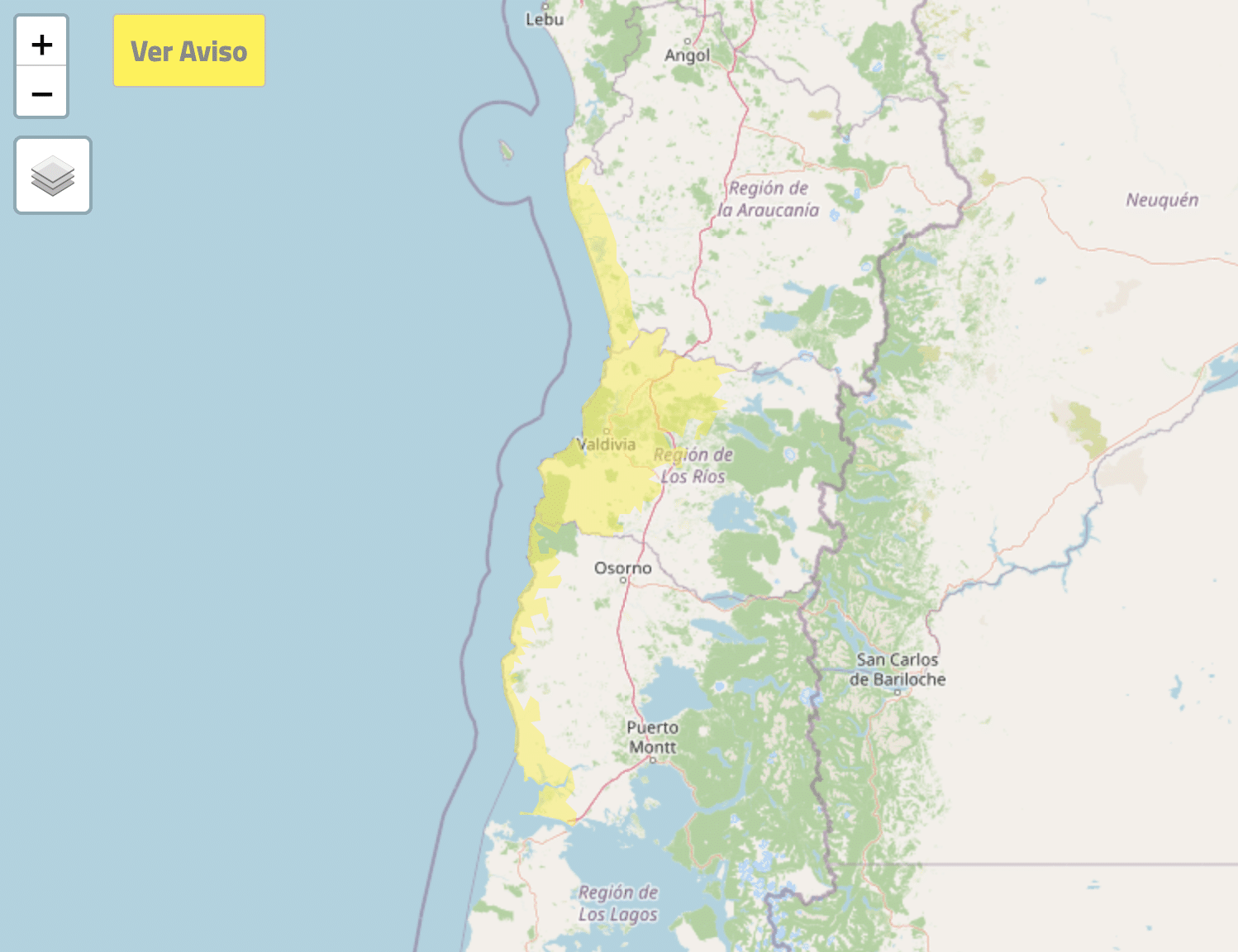 Mapa de acumulados de lluvia esperados por el sistema frontal en Chile