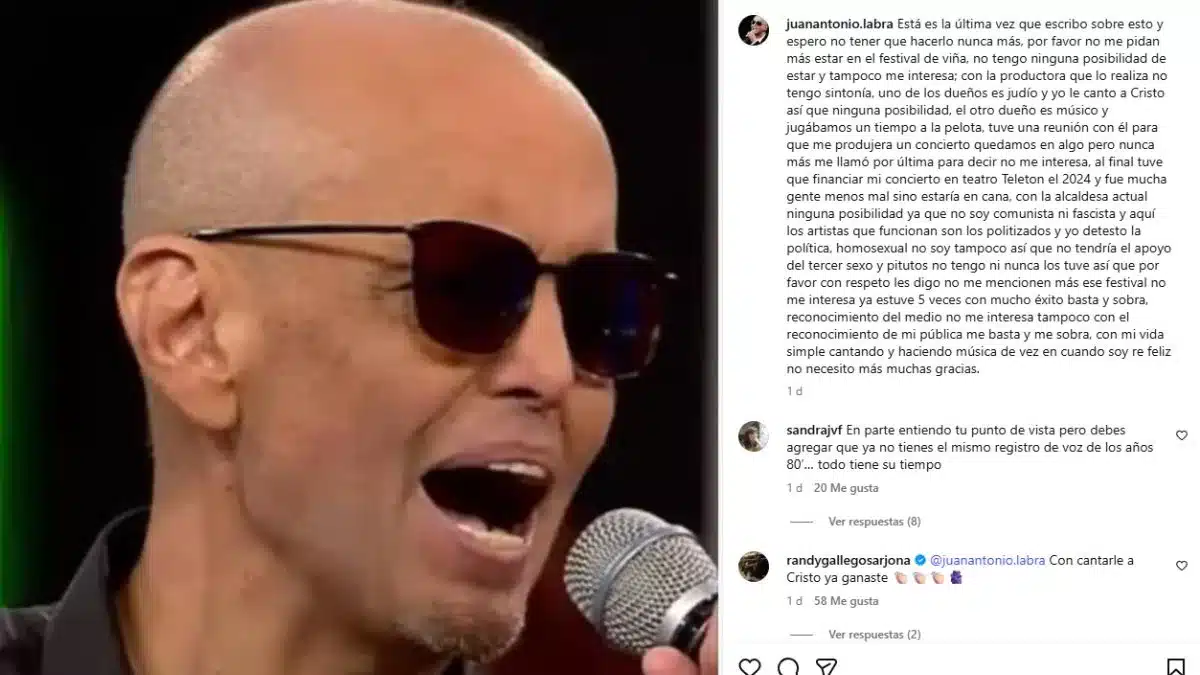 Captura del controversial mensaje publicado por Juan Antonio Labra en sus redes sociales respecto al Festival de Viña