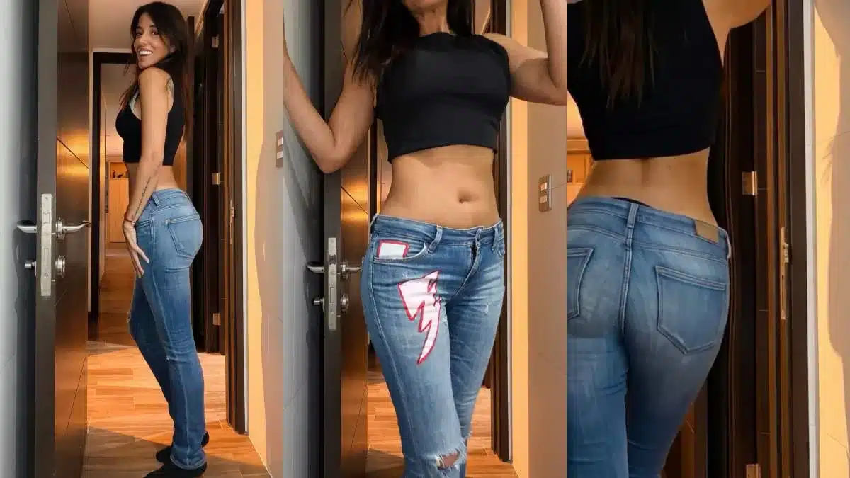 Yamila Reyna posa con los jeans azules que usaba a los 13 años y un top negro, en las fotografías que compartió en Instagram y que desataron el debate