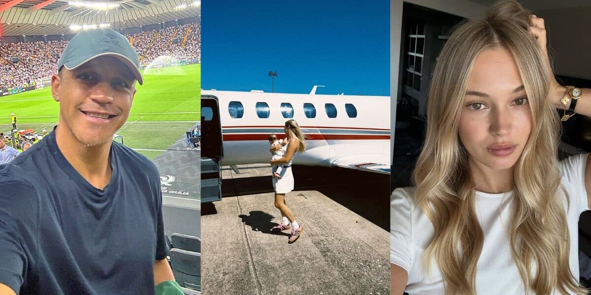 Alexis Sánchez junto a Alexandra Litvinova y su hija Bela durante sus vacaciones familiares