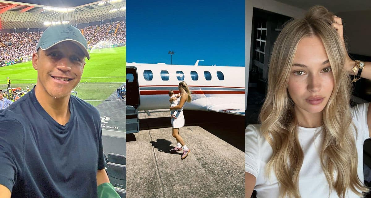 Alexis Sánchez junto a Alexandra Litvinova y su hija Bela durante sus vacaciones familiares