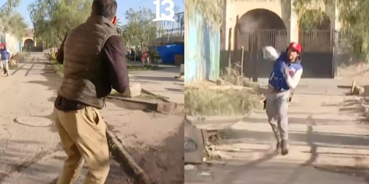 Rodrigo Pérez realizando despacho televisivo en San Bernardo