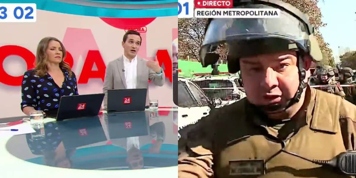 Carabineros discutiendo con equipo periodístico de TVN durante despacho en vivo