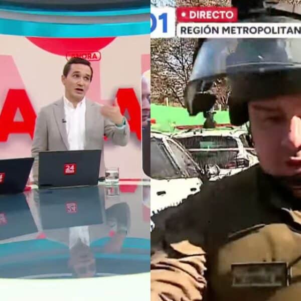Carabineros discutiendo con equipo periodístico de TVN durante despacho en vivo