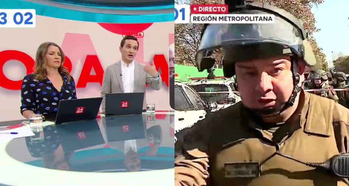 Carabineros discutiendo con equipo periodístico de TVN durante despacho en vivo