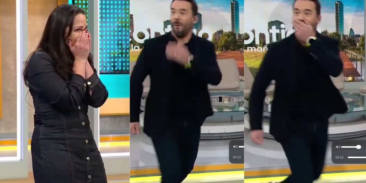 Eduardo de la Iglesia patea una pelota en Contigo en la Mañana y casi golpea un foco