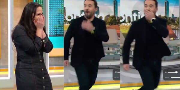 Eduardo de la Iglesia patea una pelota en Contigo en la Mañana y casi golpea un foco
