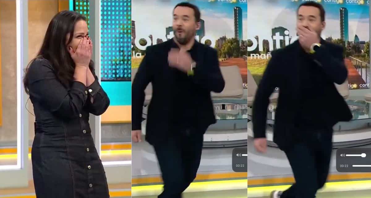 Eduardo de la Iglesia patea una pelota en Contigo en la Mañana y casi golpea un foco