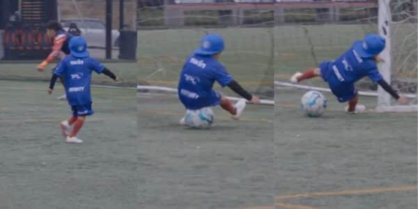 Miguelito se cae al intentar anotar un gol en partido de la selección chilena de creadores
