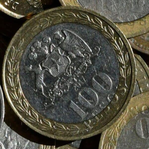 Moneda de 100 pesos con copihues acuñada en 2010