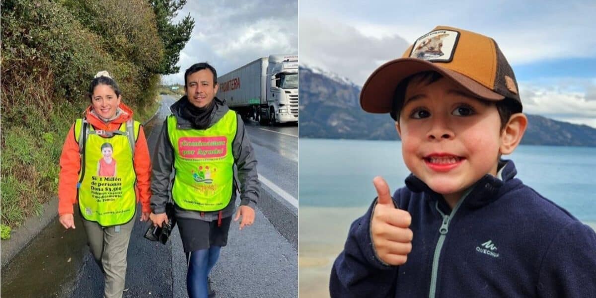 Tomás Ross junto a su madre Camila Gómez tras recibir tratamiento por distrofia muscular Duchenne en Estados Unidos