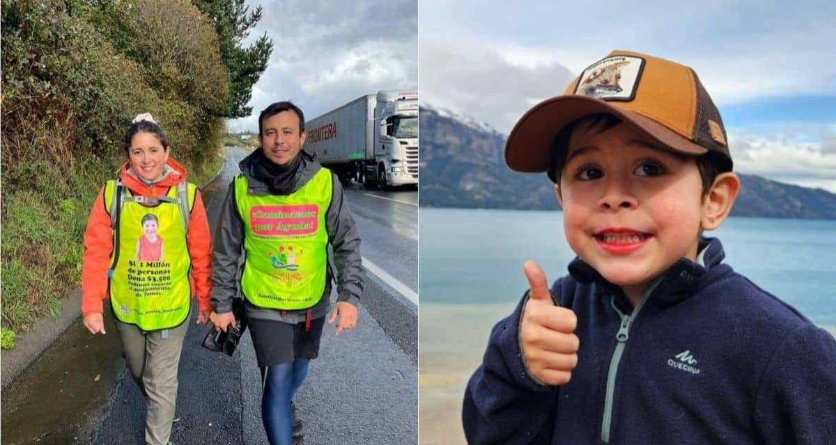 Tomás Ross junto a su madre Camila Gómez tras recibir tratamiento por distrofia muscular Duchenne en Estados Unidos
