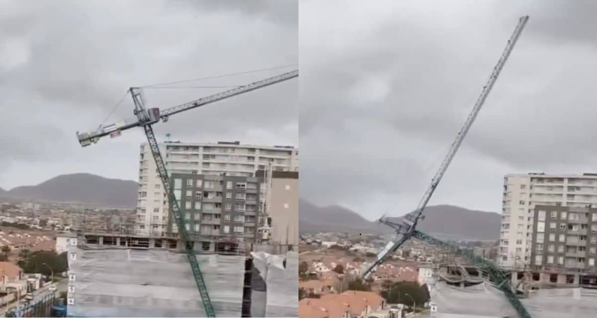 Caída de grúa en Coquimbo provoca daños en cinco casas y seis vehículos durante el temporal