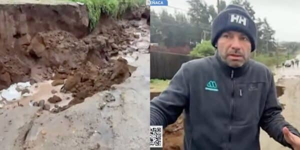 Karim Butte reporta desde el socavón que atrapó su camioneta en el camino Los Pinos