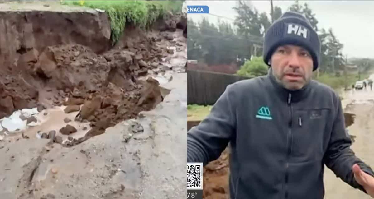 Karim Butte reporta desde el socavón que atrapó su camioneta en el camino Los Pinos
