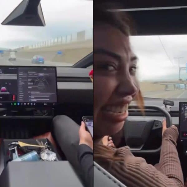 Naya Fácil manejando su Cybertruck a alta velocidad en un video compartido en redes sociales