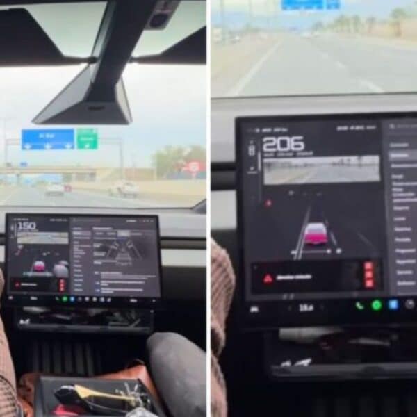 Naya Fácil muestra el velocímetro de su Cybertruck a 211 km/h en una carretera