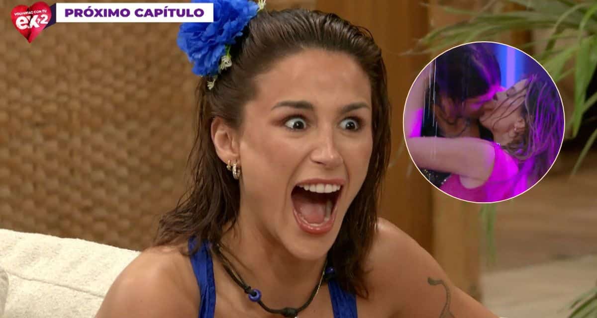 Nicolás Solabarrieta y Flavia Laos se besan durante una actividad bajo la lluvia en reality