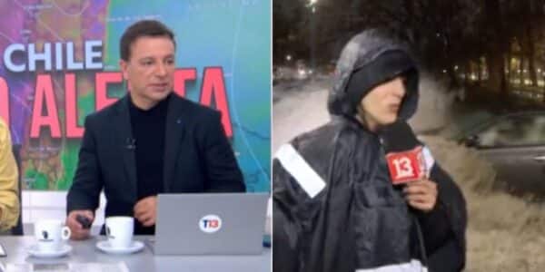 Periodista de T13 es empapada por un automóvil durante las lluvias en Santiago