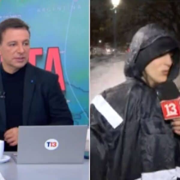 Periodista de T13 es empapada por un automóvil durante las lluvias en Santiago