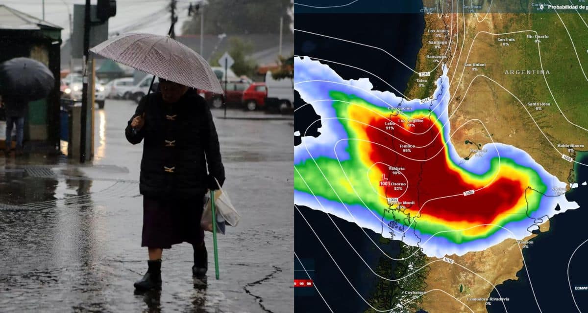 Río atmosférico asociado a un sistema frontal avanza hacia Chile con posibles lluvias intensas