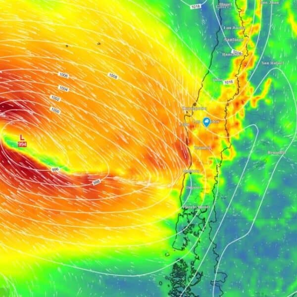 Sistema frontal con lluvias de hasta 80 milímetros y ráfagas de 70 km/h en la zona centro-sur de Chile