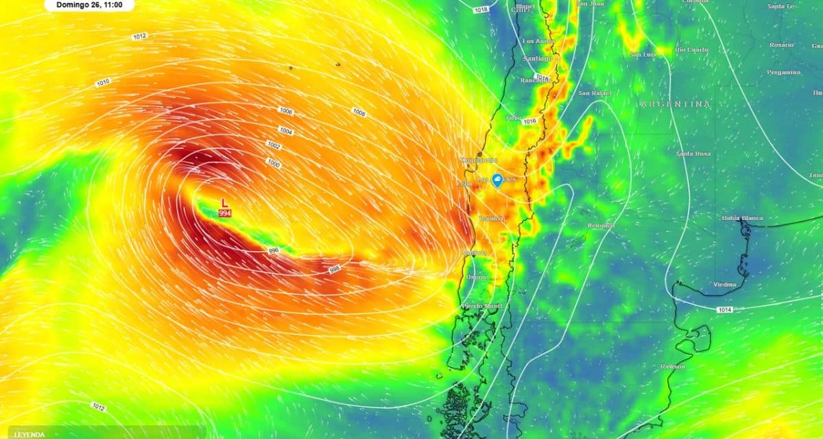 Sistema frontal con lluvias de hasta 80 milímetros y ráfagas de 70 km/h en la zona centro-sur de Chile