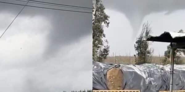 Tornado en Chillán captado durante una jornada de lluvias y fuertes vientos en la región de Ñuble