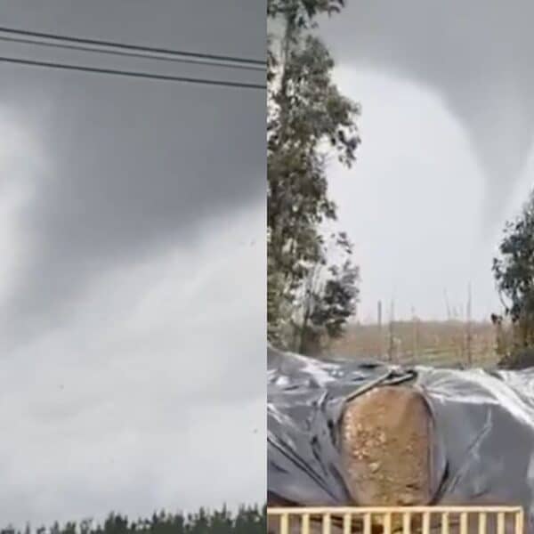 Tornado en Chillán captado durante una jornada de lluvias y fuertes vientos en la región de Ñuble