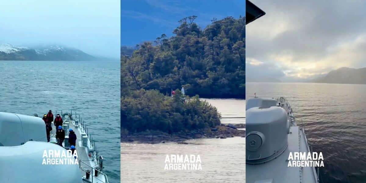 Destructor de la Armada Argentina navegando por aguas de Magallanes en territorio chileno