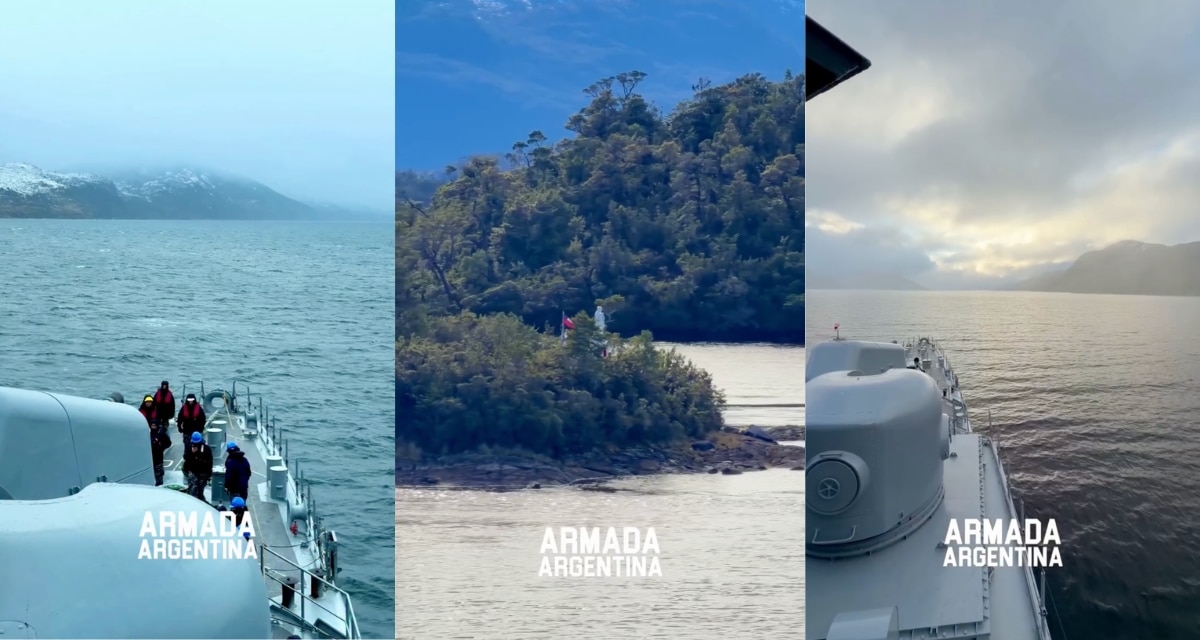 Destructor de la Armada Argentina navegando por aguas de Magallanes en territorio chileno