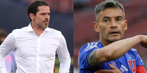 Charles Aránguiz en tenso cruce con Fernando Gago durante el Superclásico