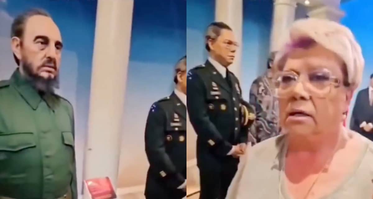La cantante y actriz Paty Maldonado frente a una estatua de Fidel Castro en el video que se viralizó en redes sociales