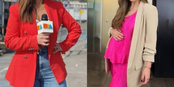 La periodista Ana María Silva, notera del matinal Tu Día de Canal 13, durante una emisión del programa, tras convertirse en mamá de su primera hija.