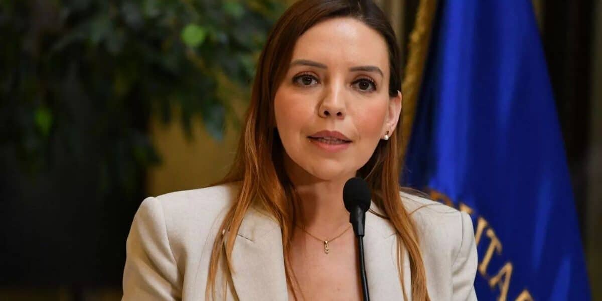 Camila Flores durante una intervención pública sobre seguridad.