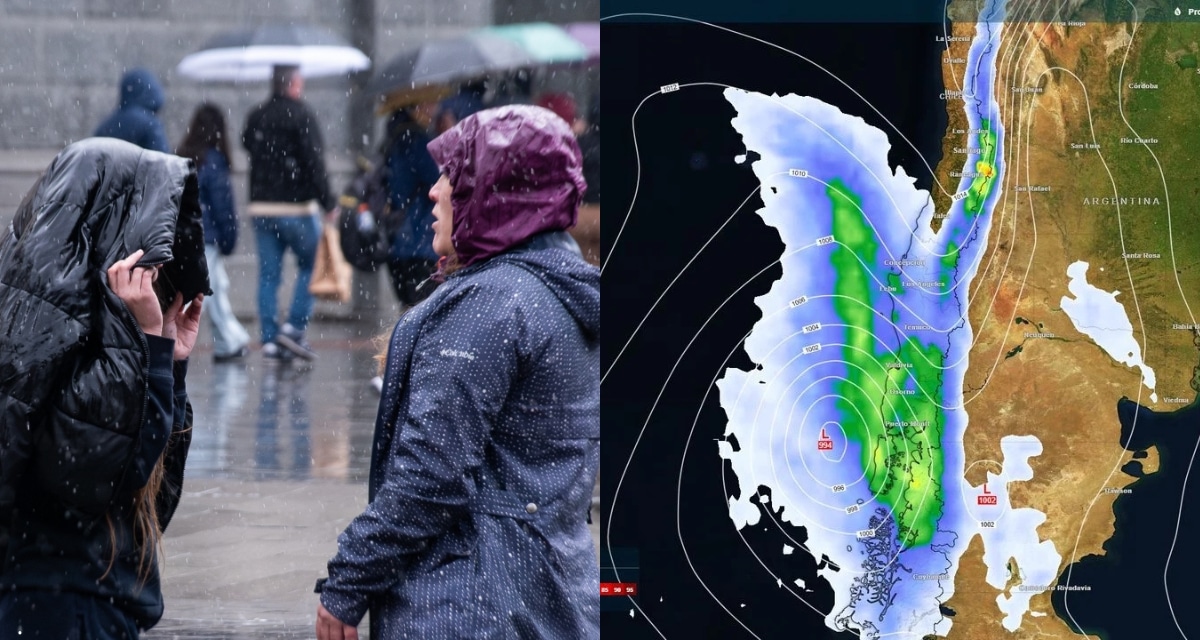 Imagen satelital de un sistema frontal avanzando hacia el sur de Chile durante las Fiestas Patrias 2026