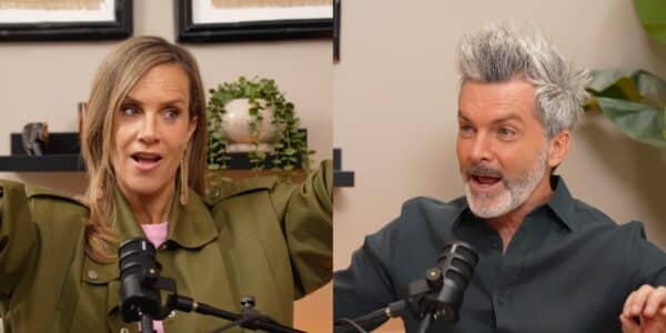 Diana Bolocco y Cristián Sánchez en el set de su podcast, el espacio donde la animadora hizo una íntima revelación que dejó en shock a su esposo