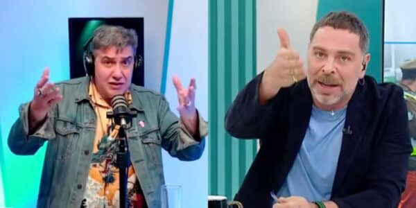 Composición fotográfica dividida que muestra a Jaime Coloma hablando en un micrófono y a José Antonio Neme en un estudio de televisión