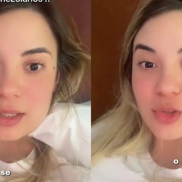 Joven venezolana grabando un video sobre su experiencia caminando por las calles de Santiago de Chile
