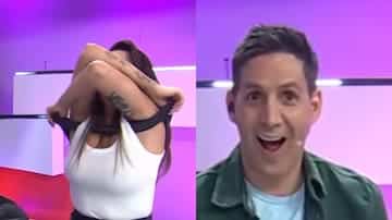 Imagen dividida de un estudio de TV: a la izquierda, una mujer de blanco se cubre el rostro con los brazos; a la derecha, un hombre gesticula mientras habla.