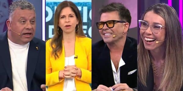 Karina Álvarez en el estudio de CHV Noticias, la periodista que se volvió viral por sus dichos de las empanadas y los torniquetes y fue tema en el panel de Canal 13