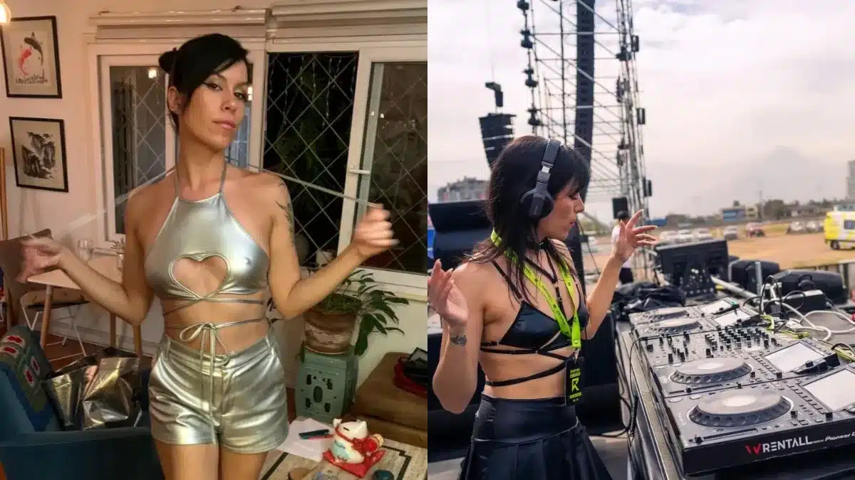 Kata Mercado, DJ chilena de techno industrial y nueva pareja de Andrés Velasco, durante una de sus presentaciones en vivo.