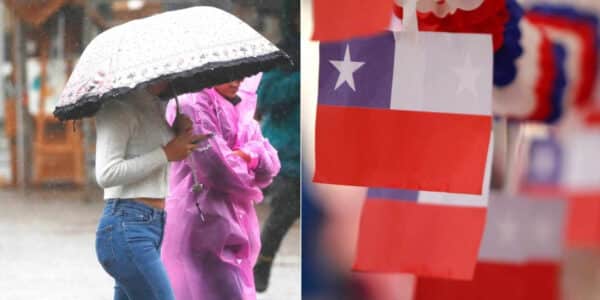 Persona arrancando de la lluvia en una calle de Chile: así se proyectan las lluvias para Fiestas Patrias 2026 en diez regiones