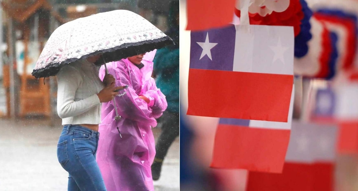 Persona arrancando de la lluvia en una calle de Chile: así se proyectan las lluvias para Fiestas Patrias 2026 en diez regiones