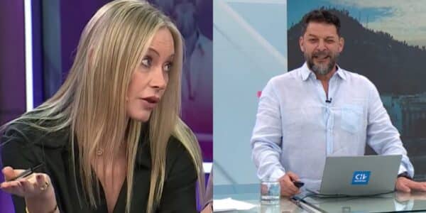Marcela Vacarezza debatiendo sobre la licencia de Rafael Cavada en el panel de Hay que decirlo