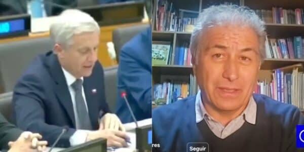 Mario Aguilar, presidente del Colegio de Profesores, durante sus declaraciones sobre la intervención en inglés del Presidente Kast en Nueva York.