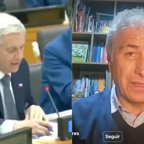 Mario Aguilar, presidente del Colegio de Profesores, durante sus declaraciones sobre la intervención en inglés del Presidente Kast en Nueva York.
